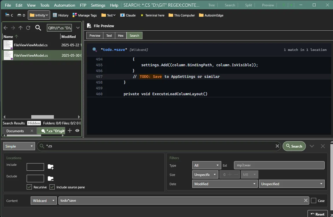 Grep-like text search inside files